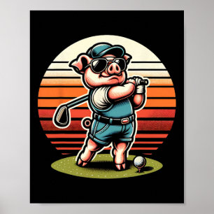 Poster Porco Engraçado Golfista Design Legal de Clubes Es