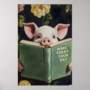 Poster Porco Engraçado Lendo Livro – Casa de Fazenda Capr