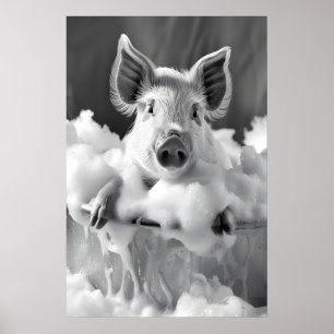 Poster Porco Engraçado na Banheira Impressão, Arte de Par