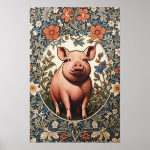 Poster Porco Fofo Inspirado em William Morris