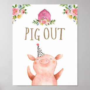 Poster Porco Fora de Fazenda Fofo Rapariga de Aniversário