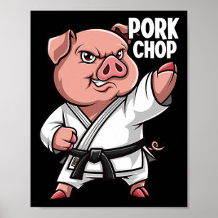 Poster Porco Karatê Costeleta de Porco Humorístico Porco