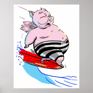 Pôster porco surfando