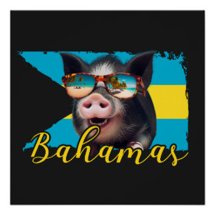 Pôster Porcos Nadadores das Bahamas - Aventura na Praia d