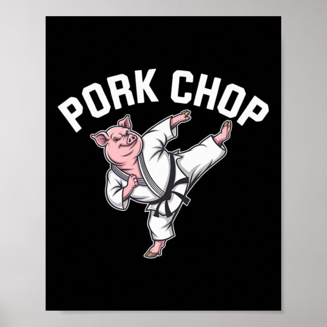 Poster Pork Chop - Funny Pig Karate Pun  (Frente)