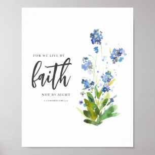Poster Porque Vivemos Por Faith Blue Floral Bíblia Verso
