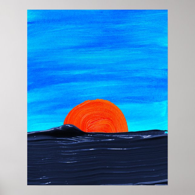Poster Pôrs do sol Simples Cor Azul e Laranja Arte (Frente)