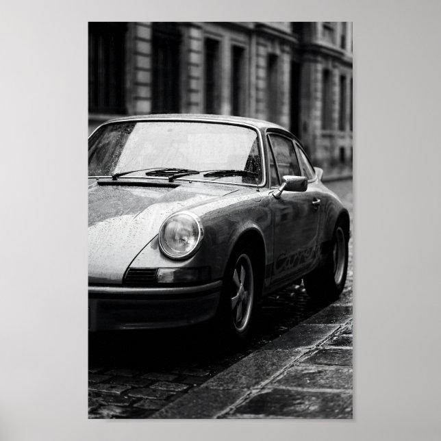 Poster Porsche 911 Clássico na Rua Chuvosa (Frente)