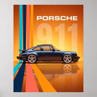 Poster Porsche 911 retrô Listras Coloridas
