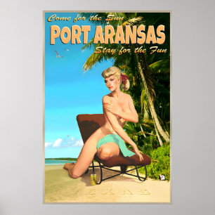 Poster Port Aransas Mustang Island Texas Viagem Retro