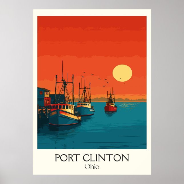 Poster Port Clinton Lake Erie Sunset Walleye Capital Art (Frente)
