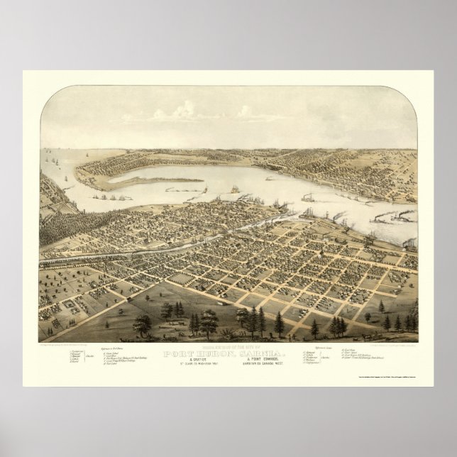 Poster Port Huron, MI Panorâmica Map - 1867 (Frente)