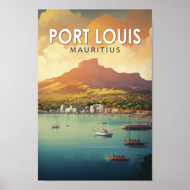 Poster Port Louis Maurícia Viagem Art Vintage (Frente)