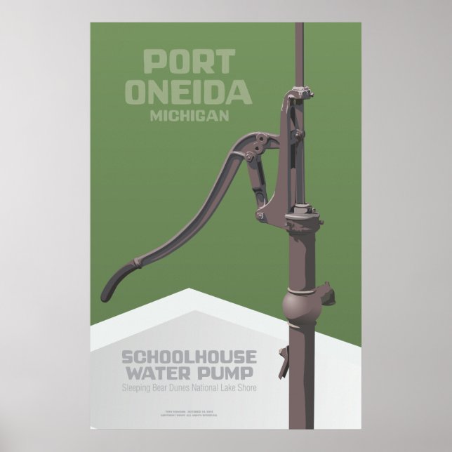 Pôster Port Oneida, Michigan - Bomba de Água da Escola (Frente)