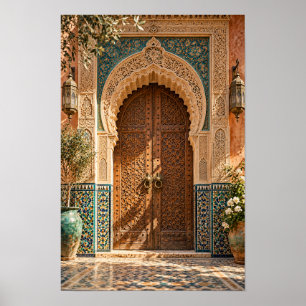 Poster Porta Arqueada Ornamentada e Arte de Parede em Azu