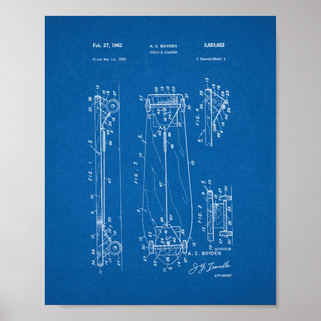 Pôster Porta copos da criança - Patente do skate - Bluepr (Frente)