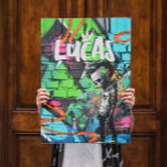 Pôster Porta do Monograma da Sala de Grafite Zombie Décor<br><div class="desc">Apresentando um zumbi punk em um brilhante e colorido fundo de grafite com sua escolha de personalização. Perfeito para dormitórios, quartos para crianças e muito mais. Faz um excelente na parede atrás da cama. Adicione alguma cor a qualquer sala de crianças com este poster moderno. Também faz um presente personalizado...</div>