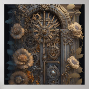 Poster Porta Steampunk com Flores