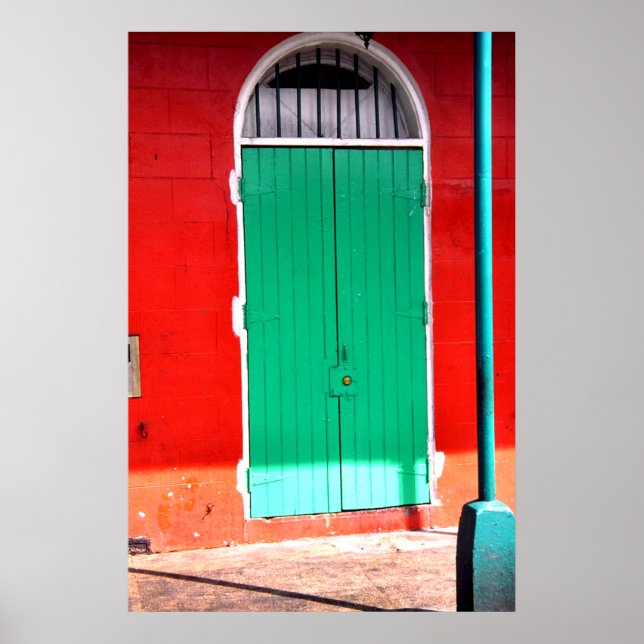 Poster Porta verde e parede vermelha, Nova Orleans (Frente)