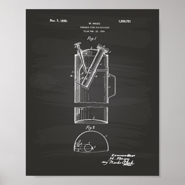 Pôster Portable Fire Extinguisher 1925 - Chalkboard (Frente)