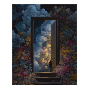 Pôster Portal da Nuvem Dourada Floral Fantasia Sombria Ar