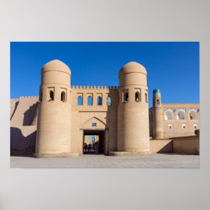 Poster Portão Oeste com torres gêmeas - Khiva, Uzbequistã