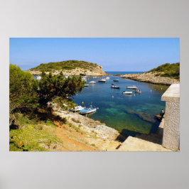 Poster Portinatx Ibiza Coastal Bay with Boats