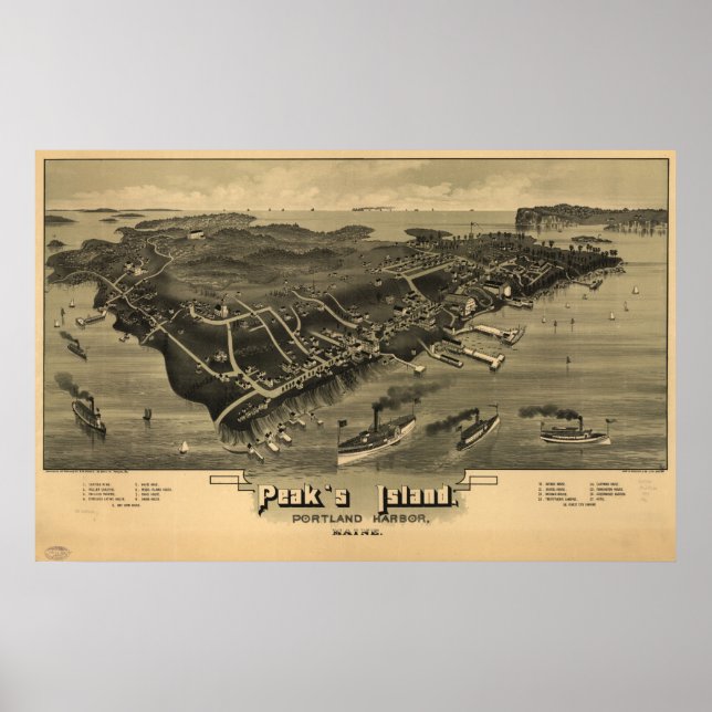 Poster Portland da Ilha do Pico de 1886, Mapa Panorâmico  (Frente)