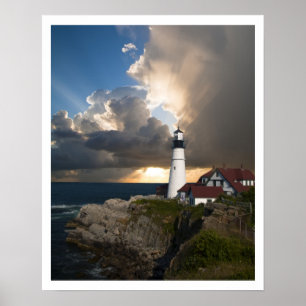 Poster Portland Head Light, Sun através das nuvens