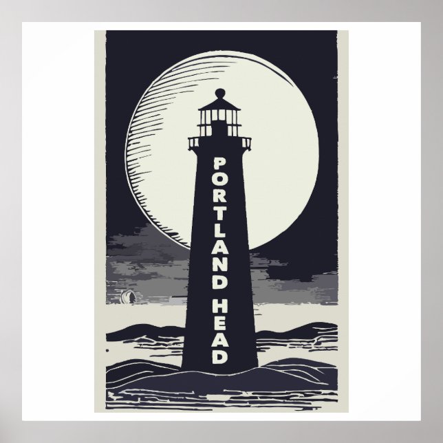 Poster Portland Head Maine Lighthouse Moon (Frente)