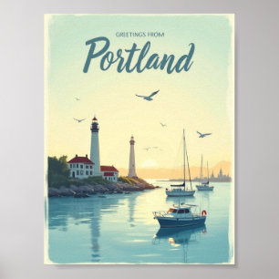 Poster Portland, Maine – Faróis e Orla vintage