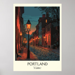 Poster Portland Maine Vintage Arte Noturna Histórica de R