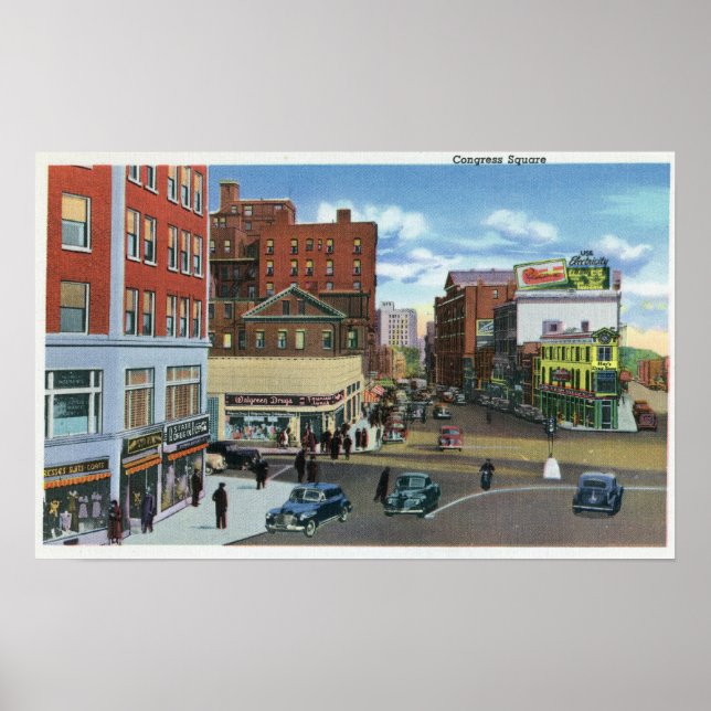 Pôster Portland, MaineView da Praça do Congresso (Frente)