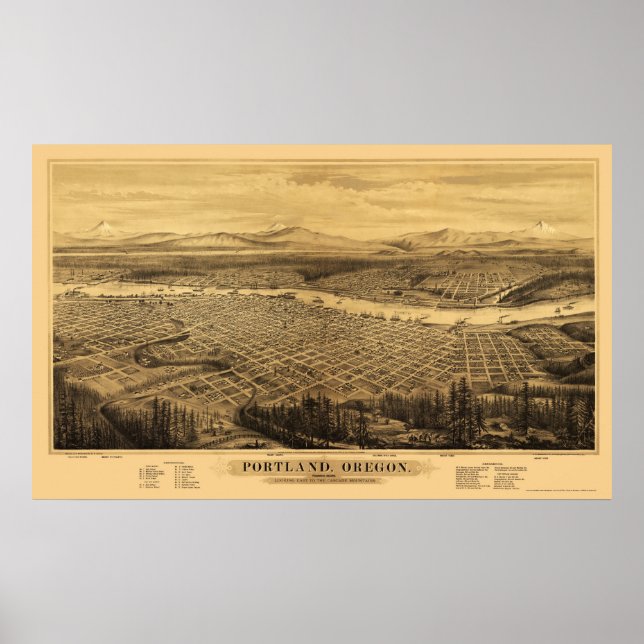 Pôster Portland, OR Panorâmica Map - 1879 (Frente)