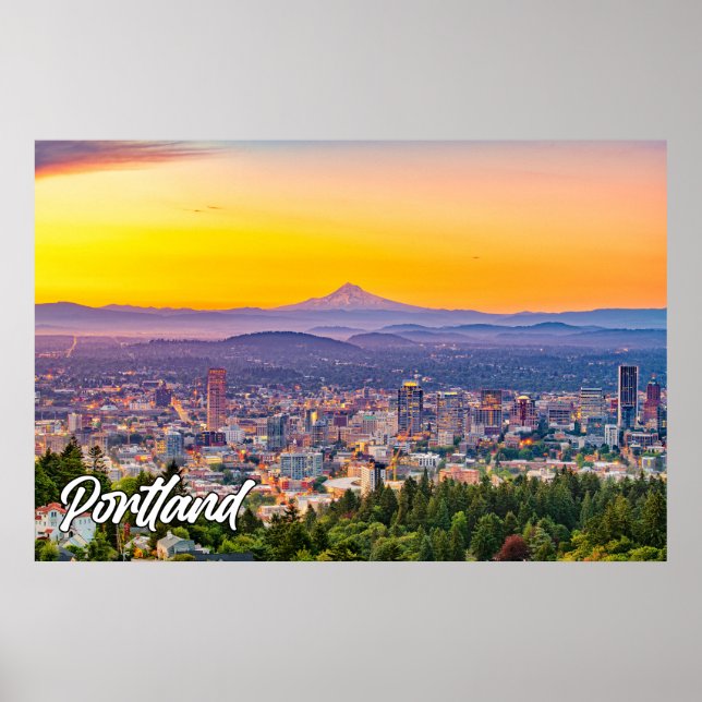 Poster Portland, Oregon, Ao Pôr do Sol (Frente)