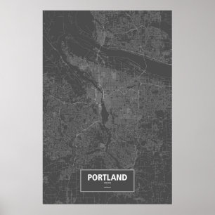 Pôster Portland, Oregon (branco no preto)