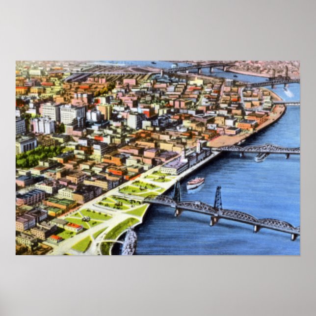 Pôster Portland Oregon Bridseye (Frente)