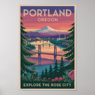 Poster Portland Oregon Mount Hood Viagem Art Vintage