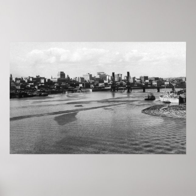 Pôster Portland, Oregon Skyline from Willamette River (Frente)