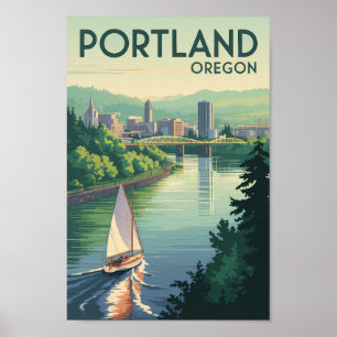 Poster Portland Oregon Skyline Viagem Art Vintage