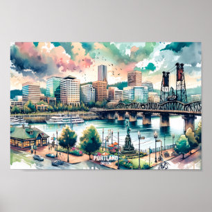 Poster Portland Oregon USA Viagem Places aqucolor