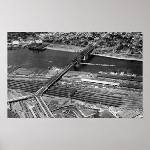 Pôster Portland, OU ponte e depósito de Broadway