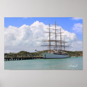 Pôster Porto com iate de vela em Antígua Canvas Impress