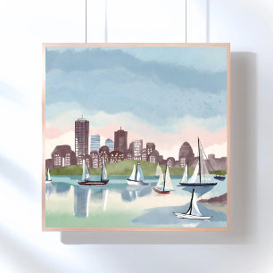 Pôster Porto de Boston Aquarela de Boston Massachusetts
