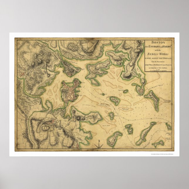 Pôster Porto de Boston Map 1775 (Frente)