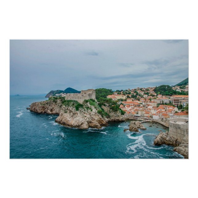 Pôster Porto de Dubrovnik e centro urbano (Frente)