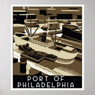 Poster Porto de Filadélfia, estilo Art Deco