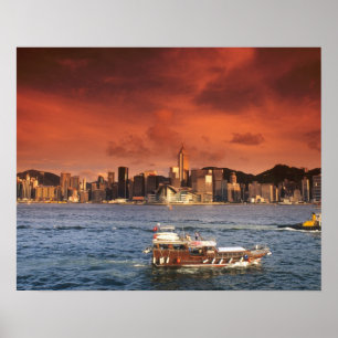 Pôster Porto de Hong Kong ao Pôr-do-Sol