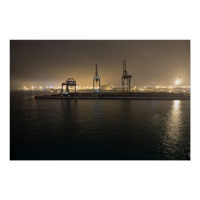 Pôster Porto de Hull à Noite – Docklands Industriais (Frente)