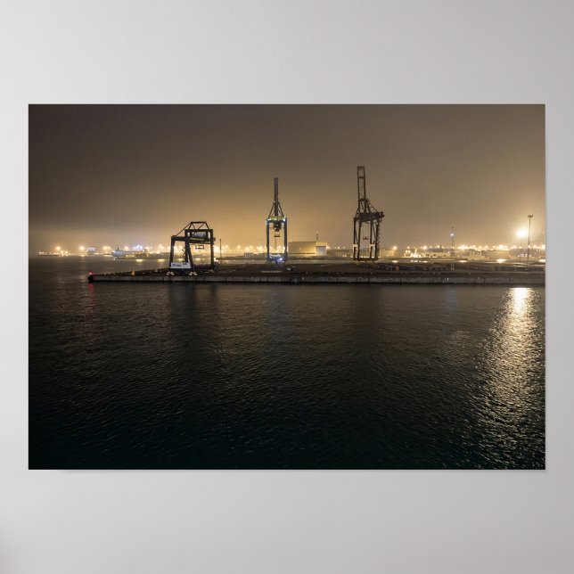 Poster Porto de Hull à Noite – Docklands Industriais (Frente)